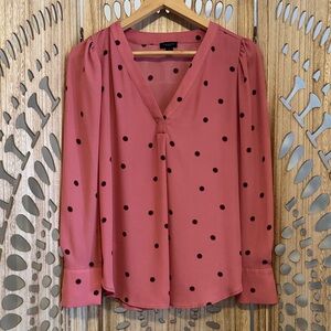 Ann Taylor Factory Pink Blouse with Black Dots
